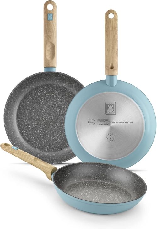 BRA Nordik Set de sartenes 20-24-28 cm de diseño nórdico de aluminio forjado con antiadherente